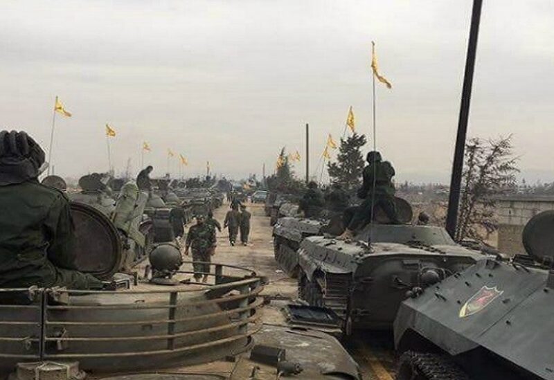 صورة أرشيفية لعرض عسكري قامت به ميليشيا حزب الله في منطقة القصير السورية واستخدم فيه آليات عسكرية للجيش اللبناني