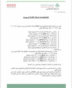 نتائج فحوص الرحلات القادمة الى بيروت