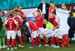 لحظة سقوط لاعب وسط منتخب الدنمارك كريستيان إريكسن