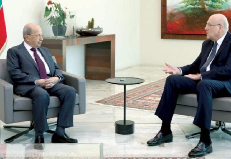 الرئيس ميشال عون مع رئيس حكومة تصريف الأعمال نجيب ميقاتي