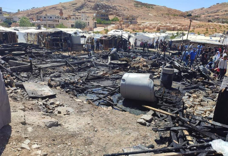 حريق داخل مخيم للنازحين السوريين في عرسال