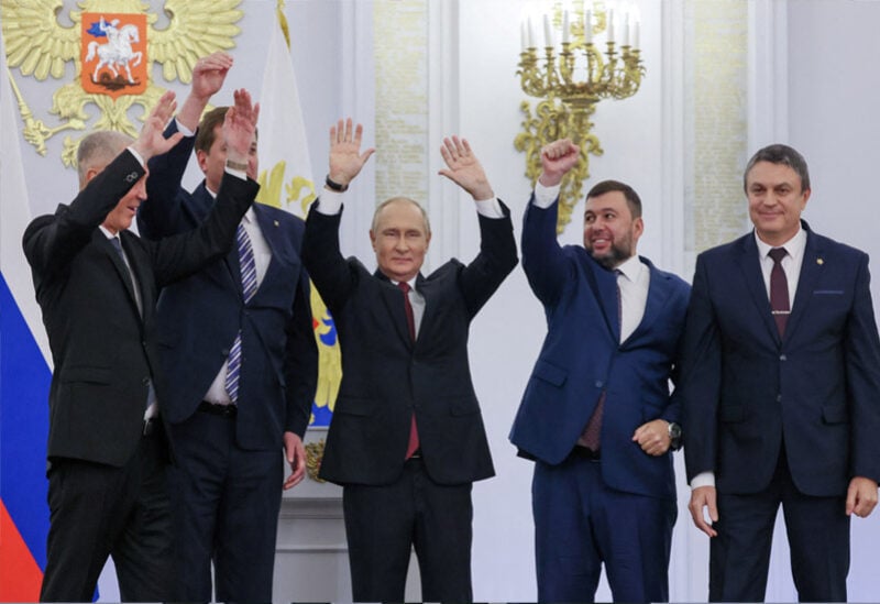 الرئيس الروسي فلاديمير بوتين وقادة المناطق الأوكرانية الملتحقة بروسيا