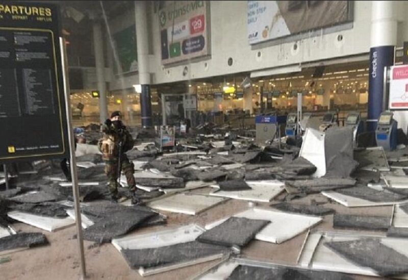 مطار بروكسل المدمر جراء الانفجار