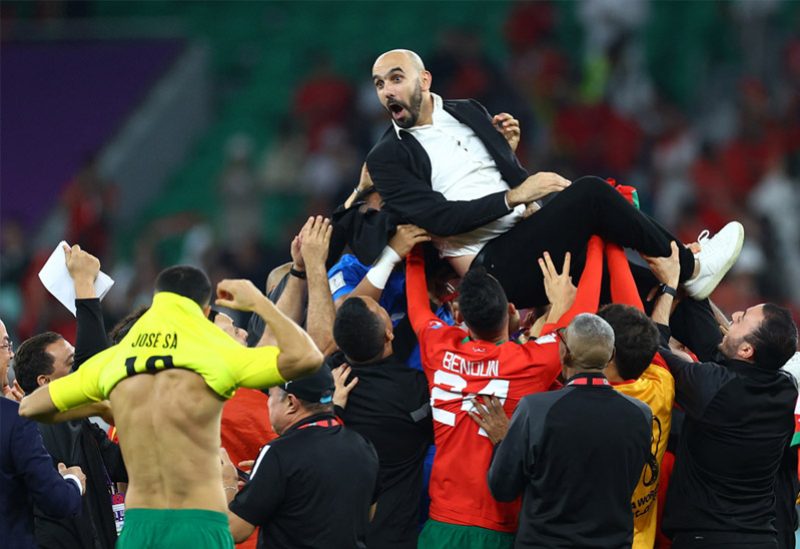 فرحة المنتخب المغربي بعد الفوز على البرتغال