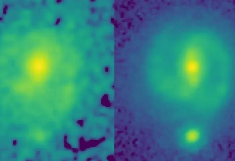 الصورة (اليسار) من هابل و(اليمين) من جيمس ويب للمجرة "EGS"