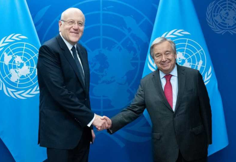 الأمين العام للأمم المتحدة أنطونيو غوتيريش والرئيس نجيب ميقاتي