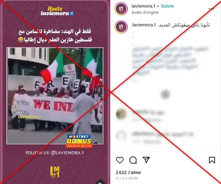 منشور يقول إن حملوا علم إيطاليا ظنًا منهم أنه علم فلسطين (وكالة الصحافة الفرنسية)