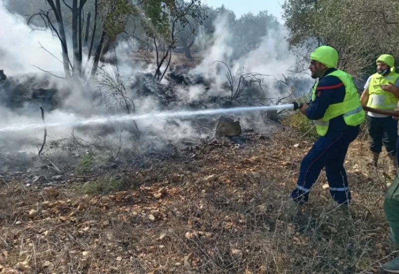 الدفاع المدني اللبناني يحاول إطفاء النيران في الأحراش وبساتين الزيتون عند الحدود اللبنانية (الجزيرة - أرشيفية)