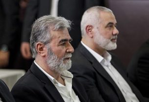 رئيس المكتب السياسي لحركة حماس إسماعيل هنية، والأمين العام لحركة الجهاد الإسلامي زياد النخالة