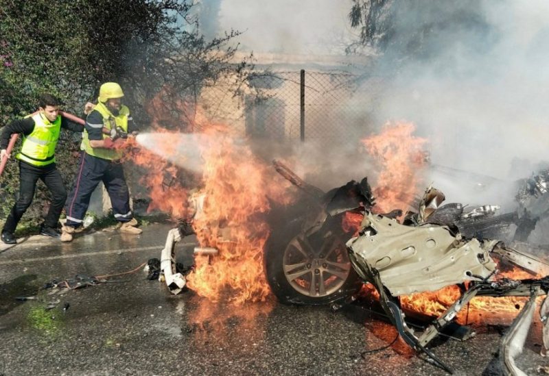 السيارة المدمرة والتي كان يستقلها القيادي في حماس هادي مصطفى
