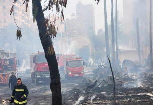 حريق ضخم يلتهم ديكورات مسلسل رمضاني في استوديو الأهرام بمصر
