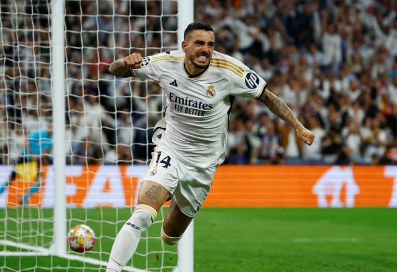 خوسيلو لاعب ريال مدريد يحتفل بتسجيل هدفه على بايرن ميونيخ