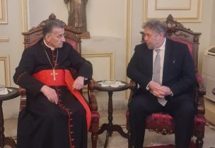 البطريرك الماروني الكاردينال مار بشارة بطرس الراعي في الصرح البطريركي في بكركي المرشح لرئاسة الجمهورية النائب نعمة افرام