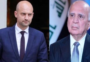 وزير الخارجية العراقي فؤاد حسين ووزير خارجية فرنسا جان نويل بارو