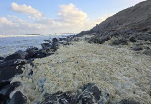 رغوة غريبة تغزو شواطئ أستراليا
