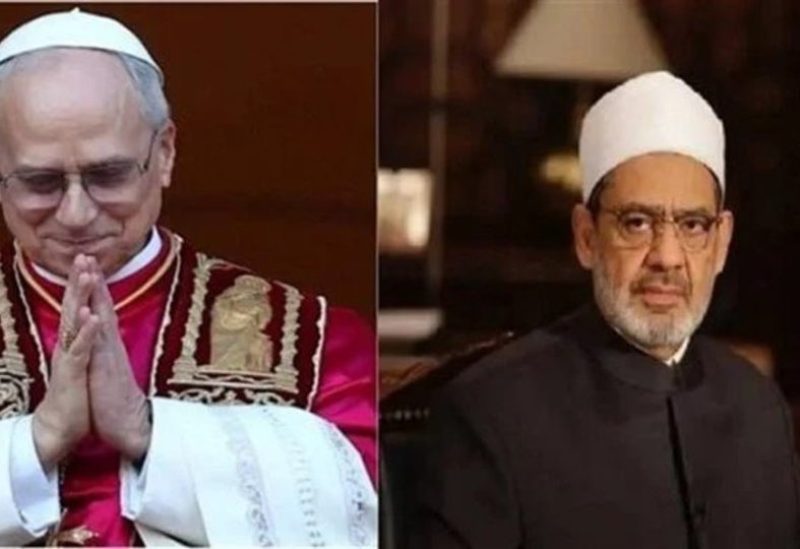 شيخ الأزهر في مصر أحمد الطيب وبابا الفاتيكان ليو الرابع عشر