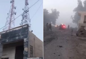 آثار الانفجار الذي ستهدف مركز شرطة مدينة الميادين في ريف دير الزور شرقي سوريا