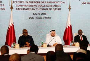 حفل توقيع إعلان مبادئ لإنهاء القتال في شرق الكونغو بين جمهورية الكونغو الديمقراطية وجماعة حركة 23 مارس/آذار المتمردة في الدوحة، قطر، 19 يوليو/تموز 2025. رويترز