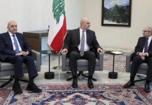 الرئيس عون مع ريس الحكومة نواف سلام زئيس مجلس النواب نبيه بري