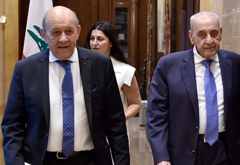 رئيس مجلس النواب نبيه بري في مقر الرئاسة الثانية في عين التينة الموفد الرئاسي الفرنسي جان إيف لودريان