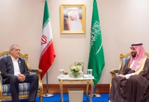 ولي العهد السعودي رئيس مجلس الوزراء الأمير محمد بن سلمان، والرئيس إيران، مسعود بزشكيان