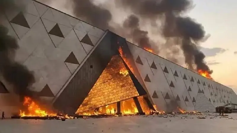 صور بالذكاء الاصطناعي تظهر حريقاً بالمتحف المصري الكبير - متداول 