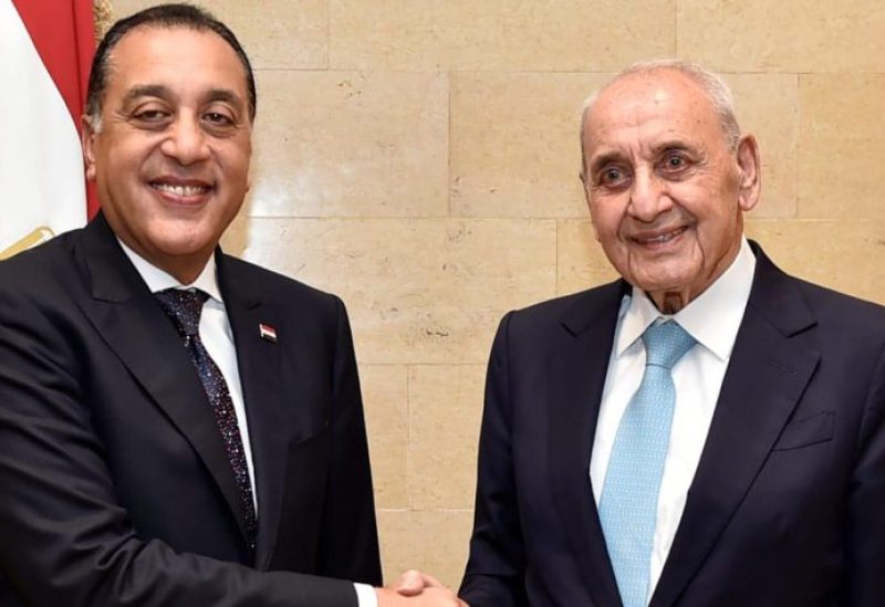 رئيس مجلس النواب نبيه برّي ورئيس مجلس الوزراء المصري الدكتور مصطفى مدبولي. الوكالة الوطنية