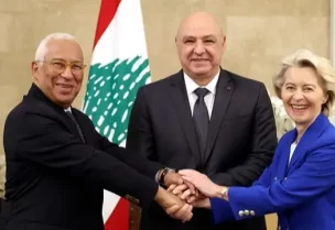 رئيس الجمهورية العماد جوزاف عون في قصر بعبدا وفدًا أوروبيًا برئاسة رئيس المجلس الأوروبي أنطونيو كوستا ورئيسة المفوضية الأوروبية أورسولا فون دير لاين