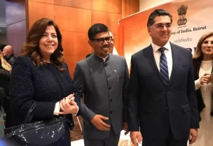 السفير الهندي محمد نور رحمن الشيخ حفل استقبال بمناسبة العيد الوطني الـ77 لجمهورية الهند في فندق لوروايال ضبيه، بحضور وزير الإعلام بول مرقص ممثلاً الرؤساء، ووزيرة الشباب والرياضة، عدد من السفراء، الشخصيات الرسمية، وفاعليات لبنانية ودولية.