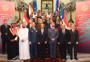 قائد الجيش العماد رودولف هيكل والمدير العام لقوى الأمن الداخلي اللواء رائد عبد الله في الاجتماع التحضيري للمؤتمر الدولي لدعم الجيش وقوى الأمن الداخلي، بدعوة من جمهورية مصر العربية، وبحضور مسؤولين عرب ودوليين وممثلين عن اللجنة الخماسية المعنية بلبنان، إضافة إلى وفود من الولايات المتحدة الأميركية والأمم المتحدة واليونيفيل وجهات دولية أخرى.
