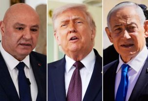 صورة تجمع الرئيس الأمريكي دونالد ترامب والرئيس جوزاف عون ورئيس الوزراء الإسرائيلي نتنياهو