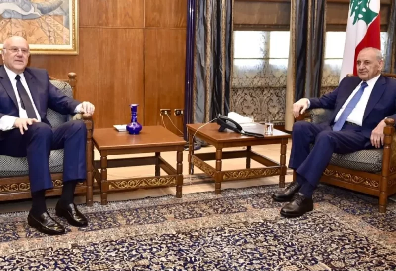 رئيس مجلس النواب نبيه بري مع رئيس الحكومة السابق نجيب ميقاتي في مقر الرئاسة الثانية في عين التينة