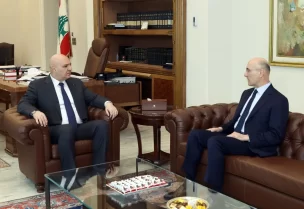 رئيس الجمهورية العماد جوزاف عون مع وزير الداخلية والبلديات أحمد الحجار في قصر بعبدا