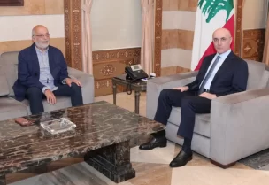 وزير الداخلية والبلديات أحمد الحجار، في مكتبه اليوم، النائب أكرم شهيب