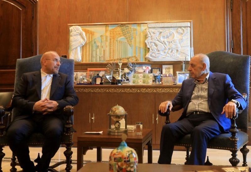 رئيس مجلس النواب نبيه بري ورئيس مجلس الشورى الإيراني محمد باقر قاليباف