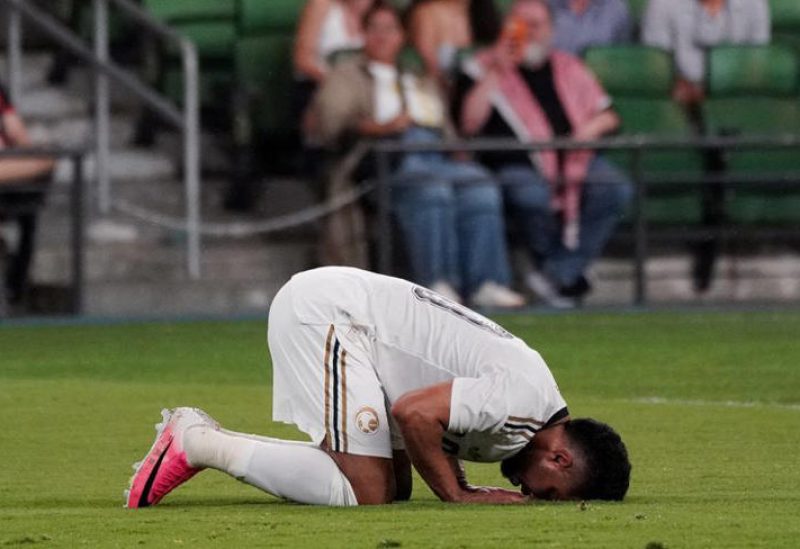 سالم الدوسري لاعب السعودية يحتفل بفوز المنتخب على بورتوريكو في مباراة ودية في ولاية تكساس الأمريكية يوم 5 يونيو حزيران 2026. تصوير: دوستن سافرانيك - رويترز