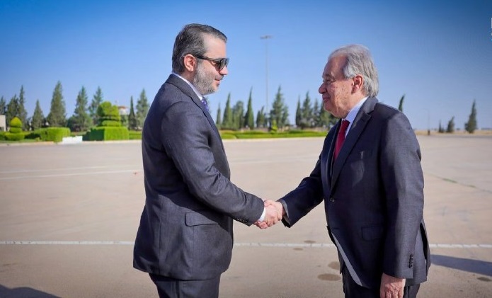وزير الخارجية السوري أسعد الشيباني يستقبل الأمين العام للأمم المتحدة أنطونيو غوتيريش
