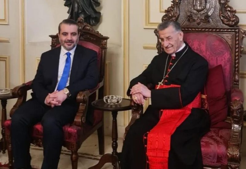 البطريرك الماروني الكاردينال مار بشارة بطرس الراعي في الصرح البطريركي في بكركي، وزير الخارجية السورية أسعد الشيباني