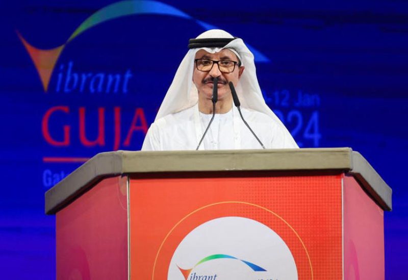 سلطان أحمد بن سليم الرئيس التنفيذي السابق لشركة موانئ دبي العالمية خلال مؤتمر صحفي في الهند بصورة من أرشيف رويترز.