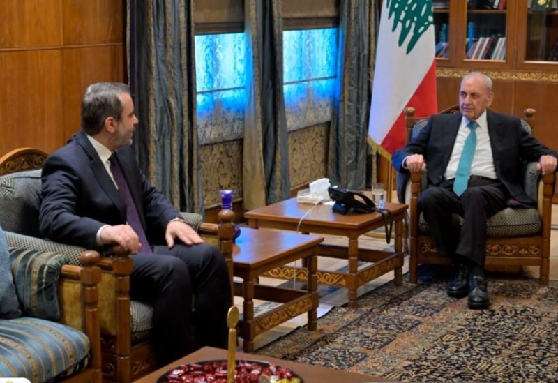 من لقاء وزير الخارجية السوري أسعد الشيباني برئيس مجلس النواب اللبناني نبيه بري