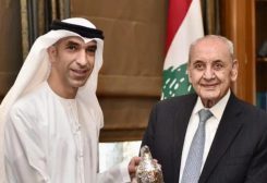 رئيس مجلس النواب نبيه بري مع وزير التجارة الخارجية في دولة الإمارات العربية المتحدة الدكتور ثاني بن أحمد الزيودي