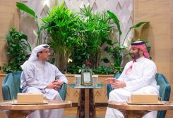 الأمير محمد بن سلمان ولي العهد السعودي خلال استقباله الشيخ منصور بن زايد نائب رئيس الإمارات في الرياض الثلاثاء