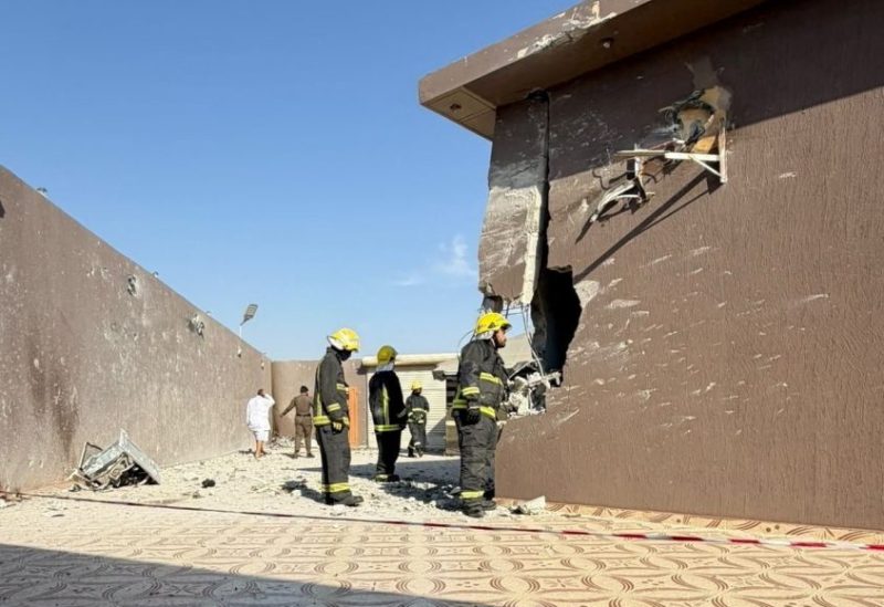 آثار عملية اعتراض طائرة مسيرة في الطائف بالمملكة العربية السعودية. واس
